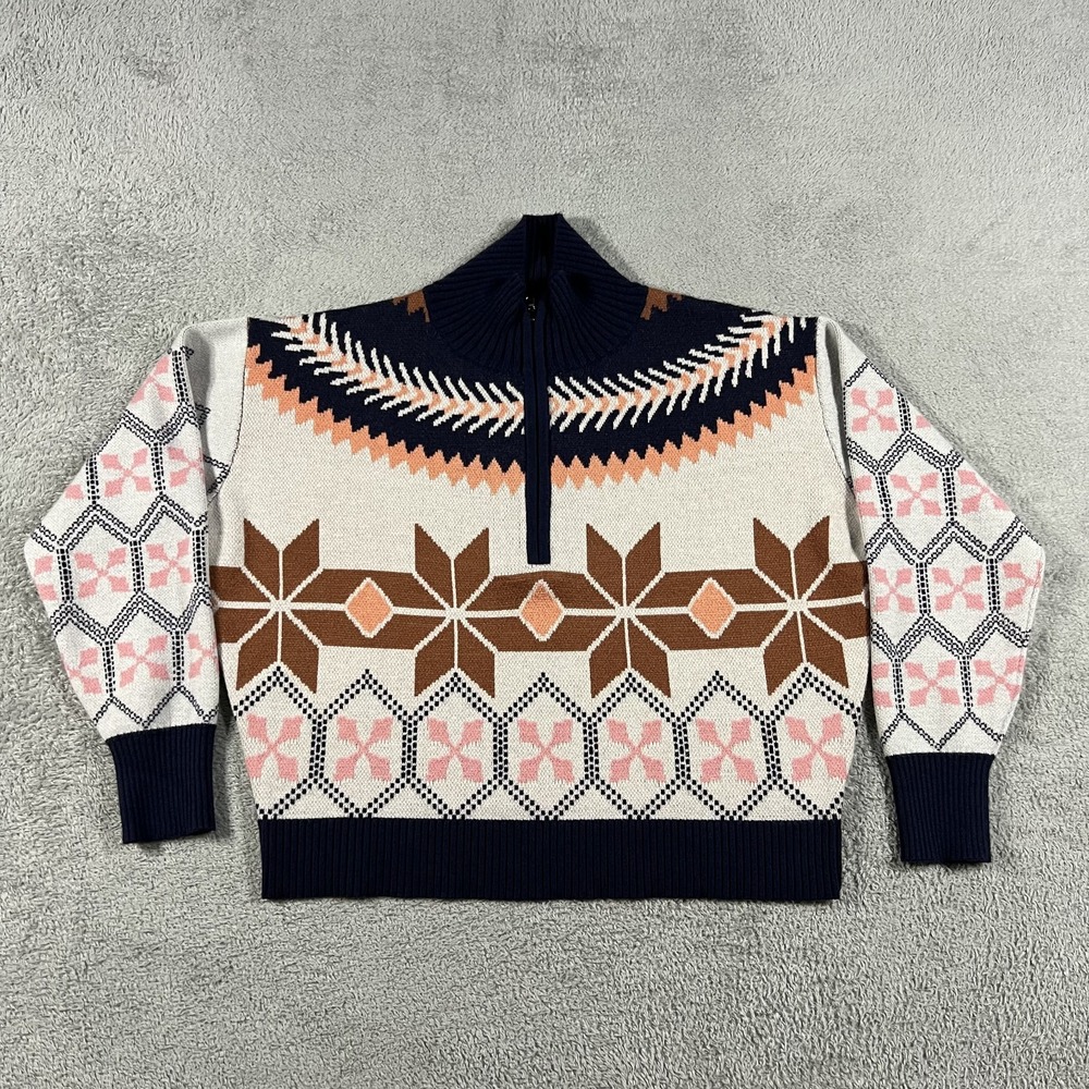 Maeve Navy and Pink Geometric Turtleneck Sweater